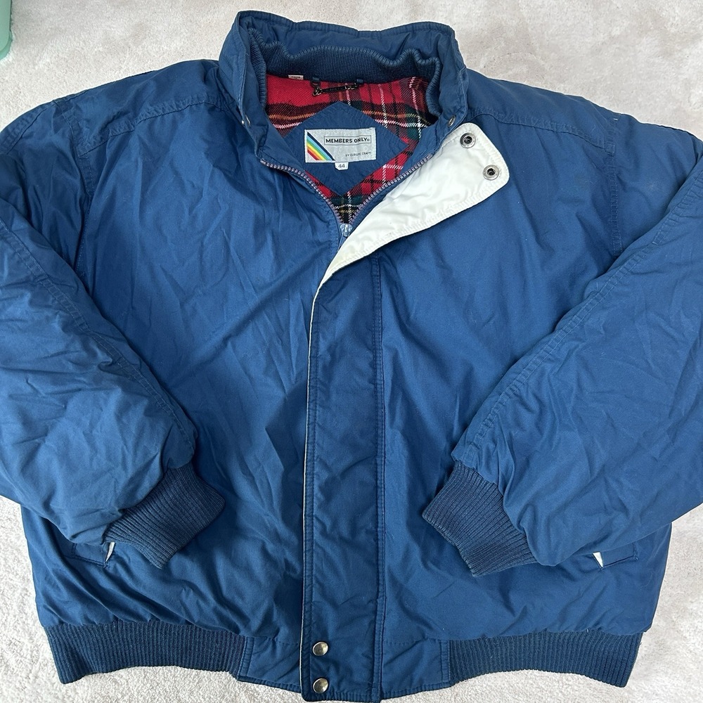 Vintage 90s Members Only Goose Down Puffer Bomber Zip Up Jacket‎ 44 (L) Blue EUC